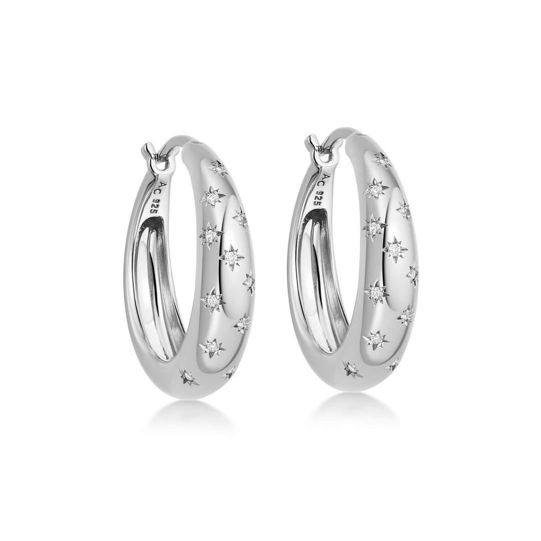 Sterling Silver Celestial Tiny Star Mini Huggie Hoop Earrings - MococoAstley Clarke52004SNOE