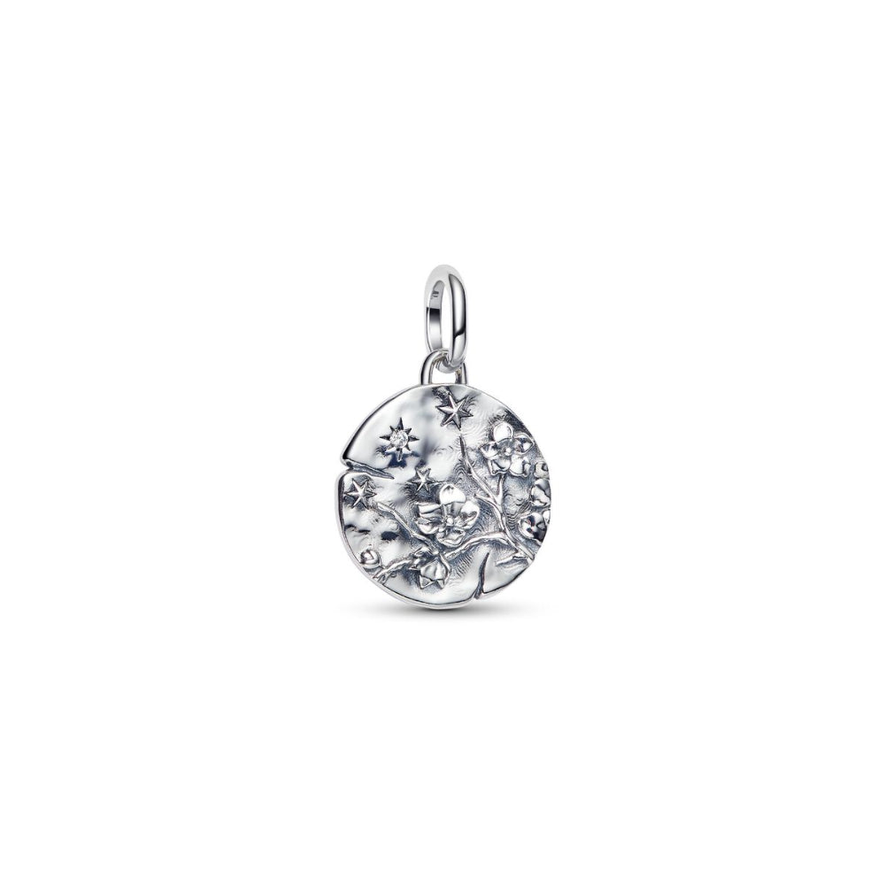 Sterling Silver Cherry Blossom Medallion with Clear Cubic Zirconia image