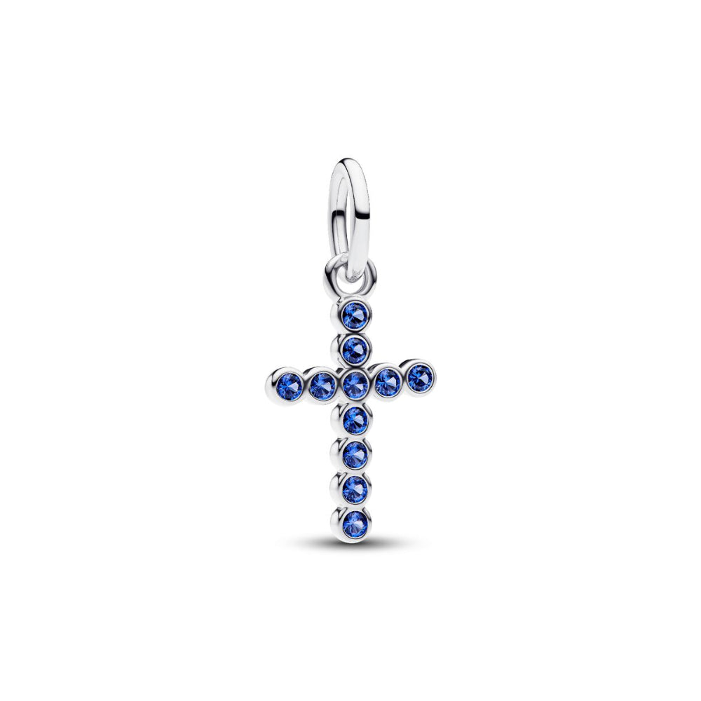 Sterling Silver Cross with Stellar Blue Crystal Dangle image