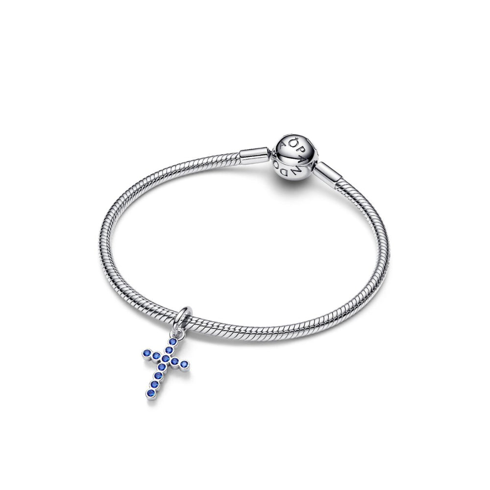 Sterling Silver Cross with Stellar Blue Crystal Dangle image 4