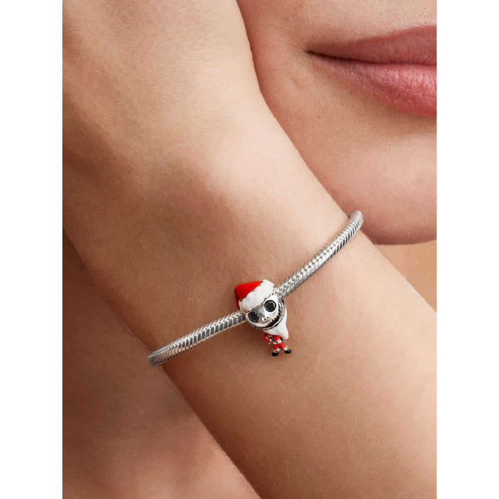 Sterling Silver Disney Movable Jack Skellington with Black Crystal, White, Red and Black Enamel Charm image 1