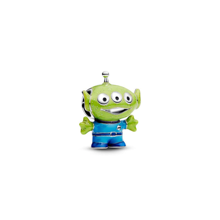 Sterling Silver Disney Pixar Little Green Men with Black, Purple, Blue and Glittery Green Enamel Charm image