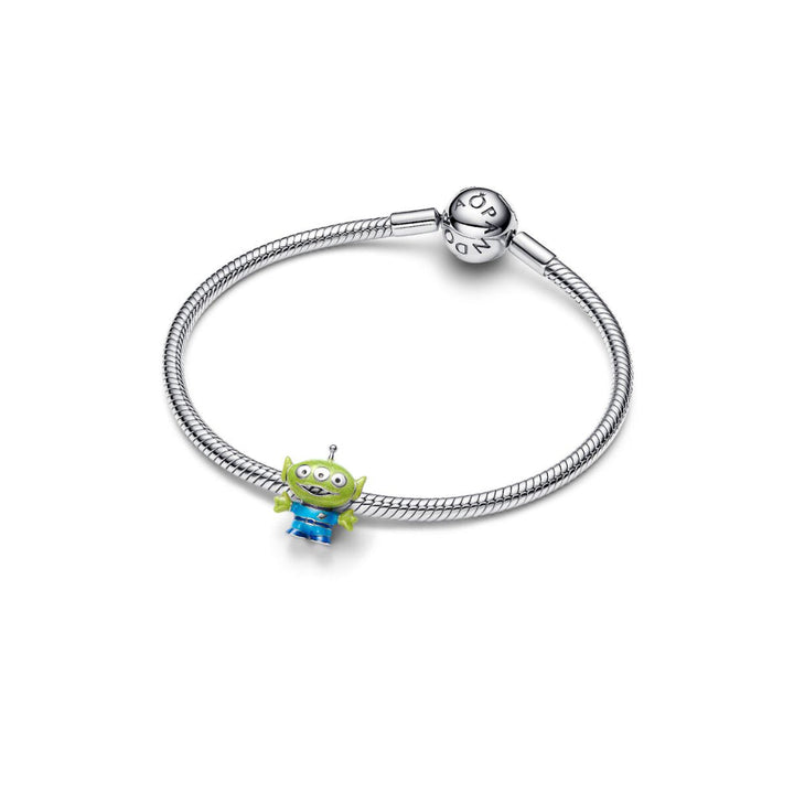 Sterling Silver Disney Pixar Little Green Men with Black, Purple, Blue and Glittery Green Enamel Charm image 4