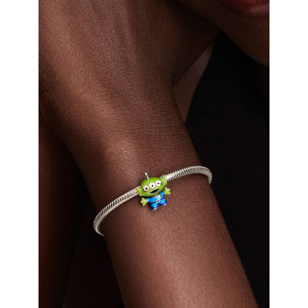 Sterling Silver Disney Pixar Little Green Men with Black, Purple, Blue and Glittery Green Enamel Charm image 1