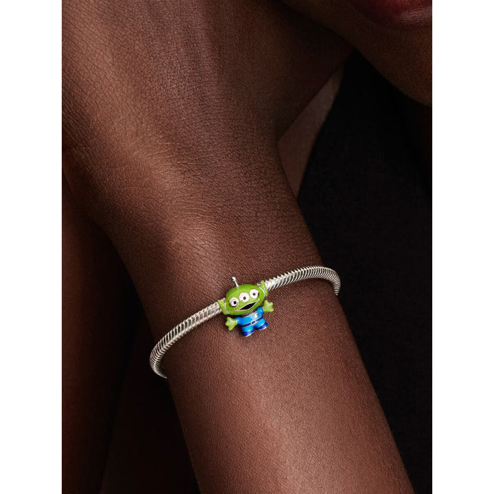 Sterling Silver Disney Pixar Little Green Men with Black, Purple, Blue and Glittery Green Enamel Charm image 1
