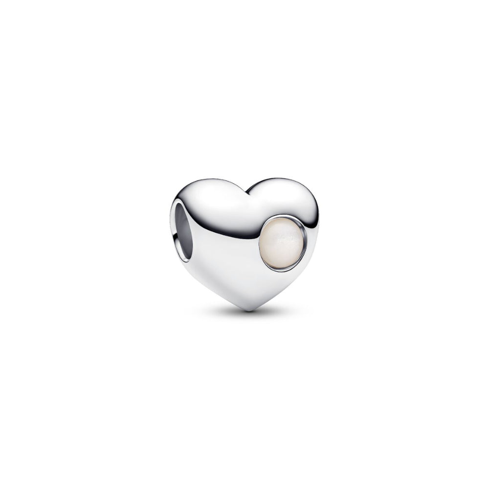 Sterling Silver Engravable Heart Bioresin Man-Made Mother Of Pearl Charm image