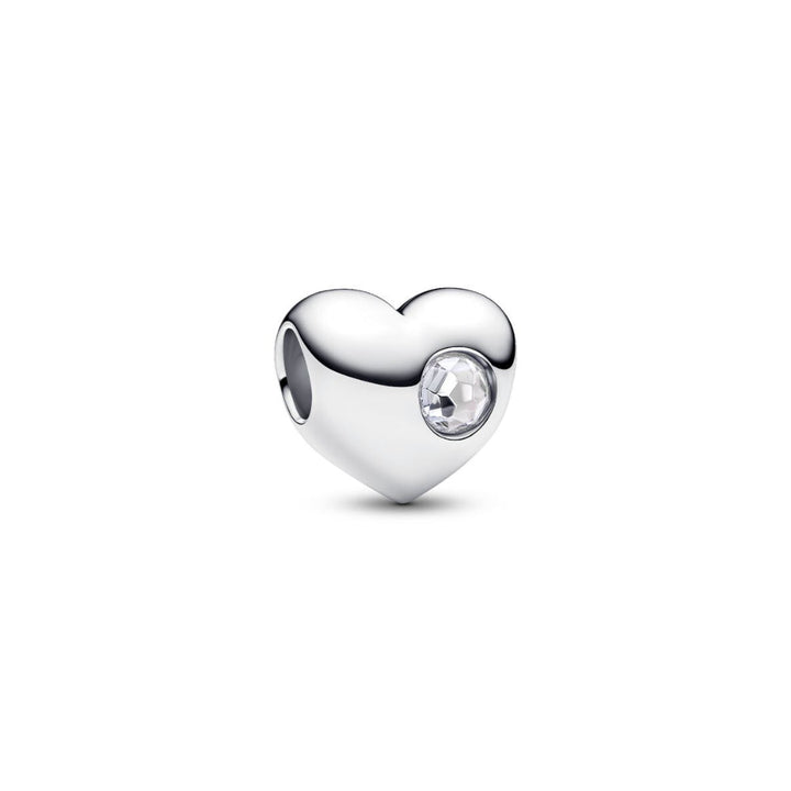 Sterling Silver Engravable Heart Clear Cubic Zirconia Charm image