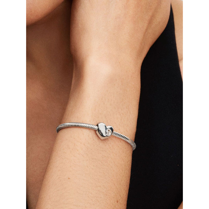 Sterling Silver Engravable Heart Clear Cubic Zirconia Charm image 1