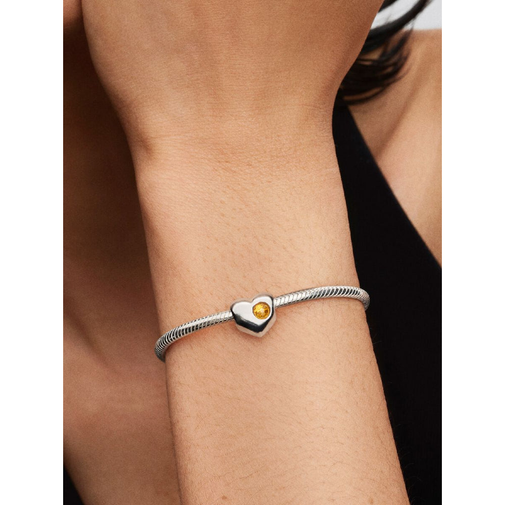 Sterling Silver Engravable Heart Honey Coloured Crystal Charm image 1