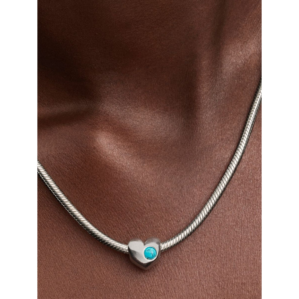 Sterling Silver Engravable Heart Imitation Turquoise Charm image 1