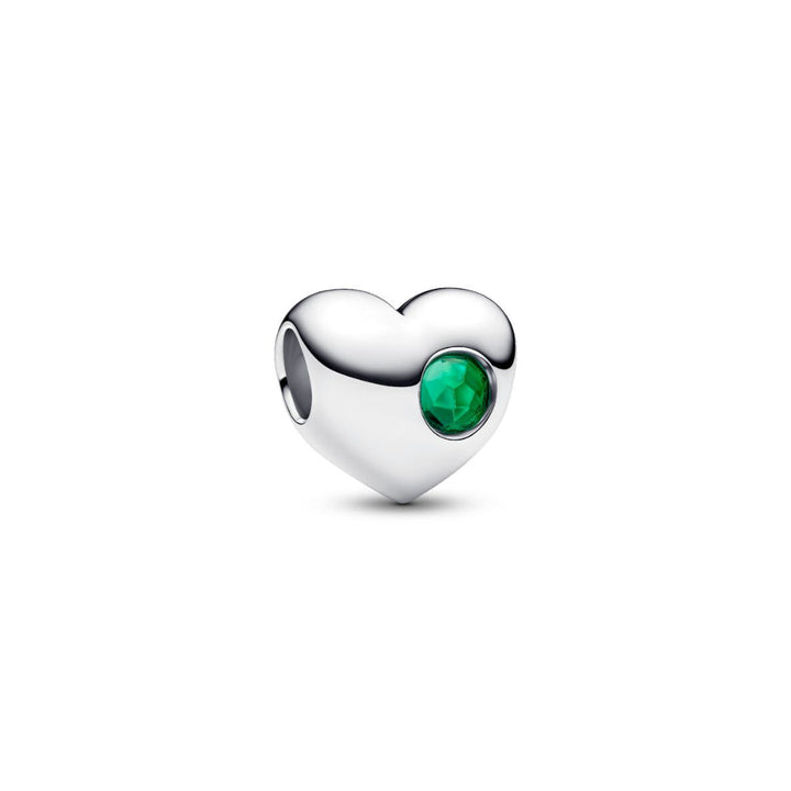 Sterling Silver Engravable Heart Royal Green Crystal Charm image