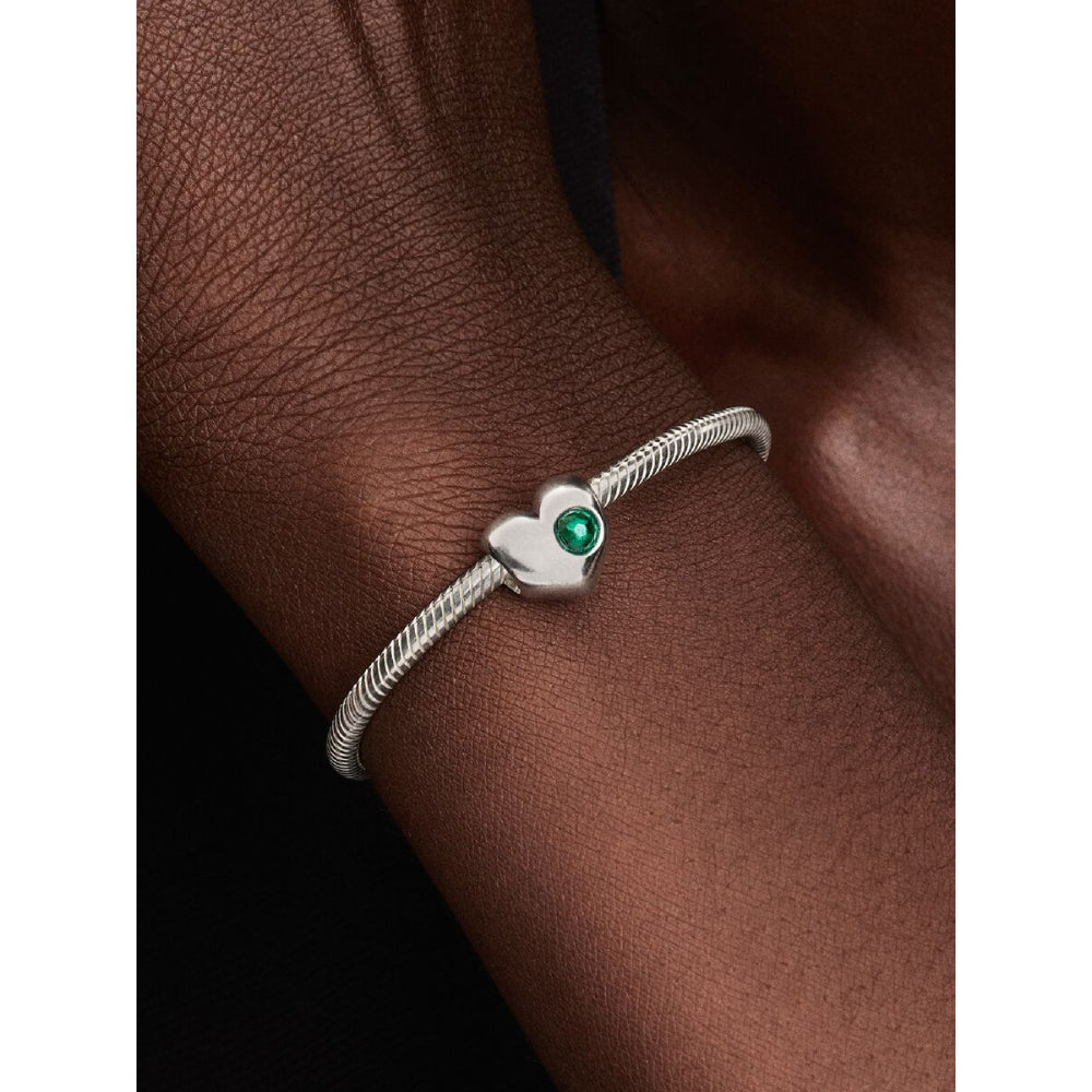 Sterling Silver Engravable Heart Royal Green Crystal Charm image 1