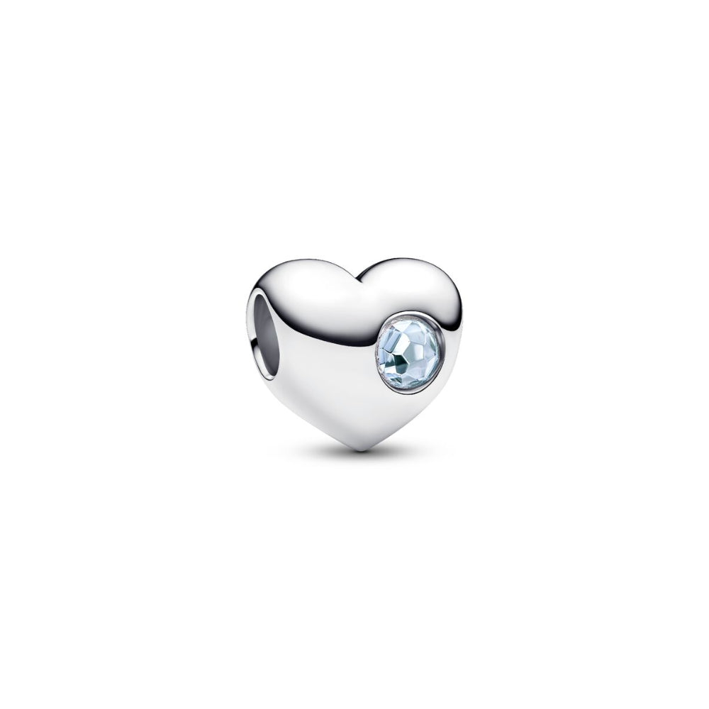Sterling Silver Engravable Heart Sea Aqua Blue Crystal Charm image