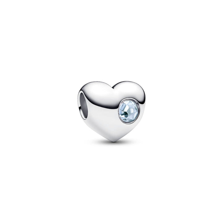 Sterling Silver Engravable Heart Sea Aqua Blue Crystal Charm image