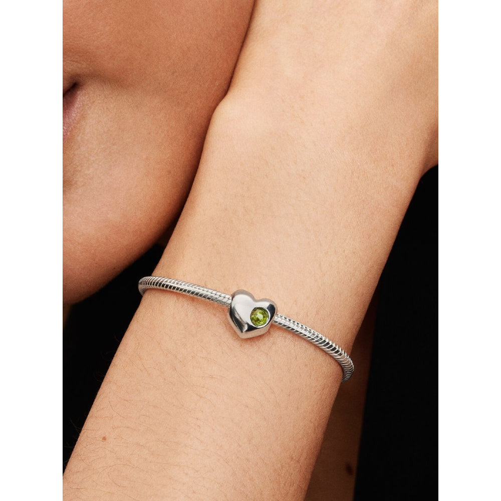 Sterling Silver Engravable Heart Spring Green Crystal Charm image 1