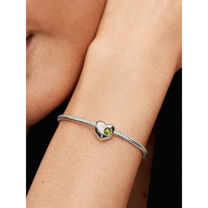 Sterling Silver Engravable Heart Spring Green Crystal Charm image 1
