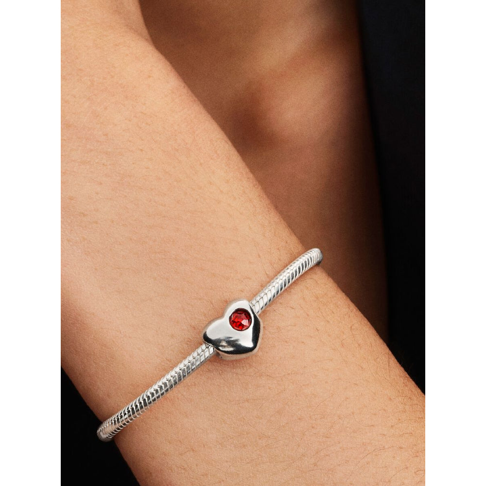 Sterling Silver Engravable Heart True Red Crystal Charm image 1