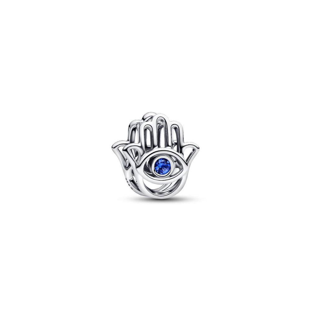 Sterling Silver Hamsa Hand with Stellar Blue Crystal Charm image