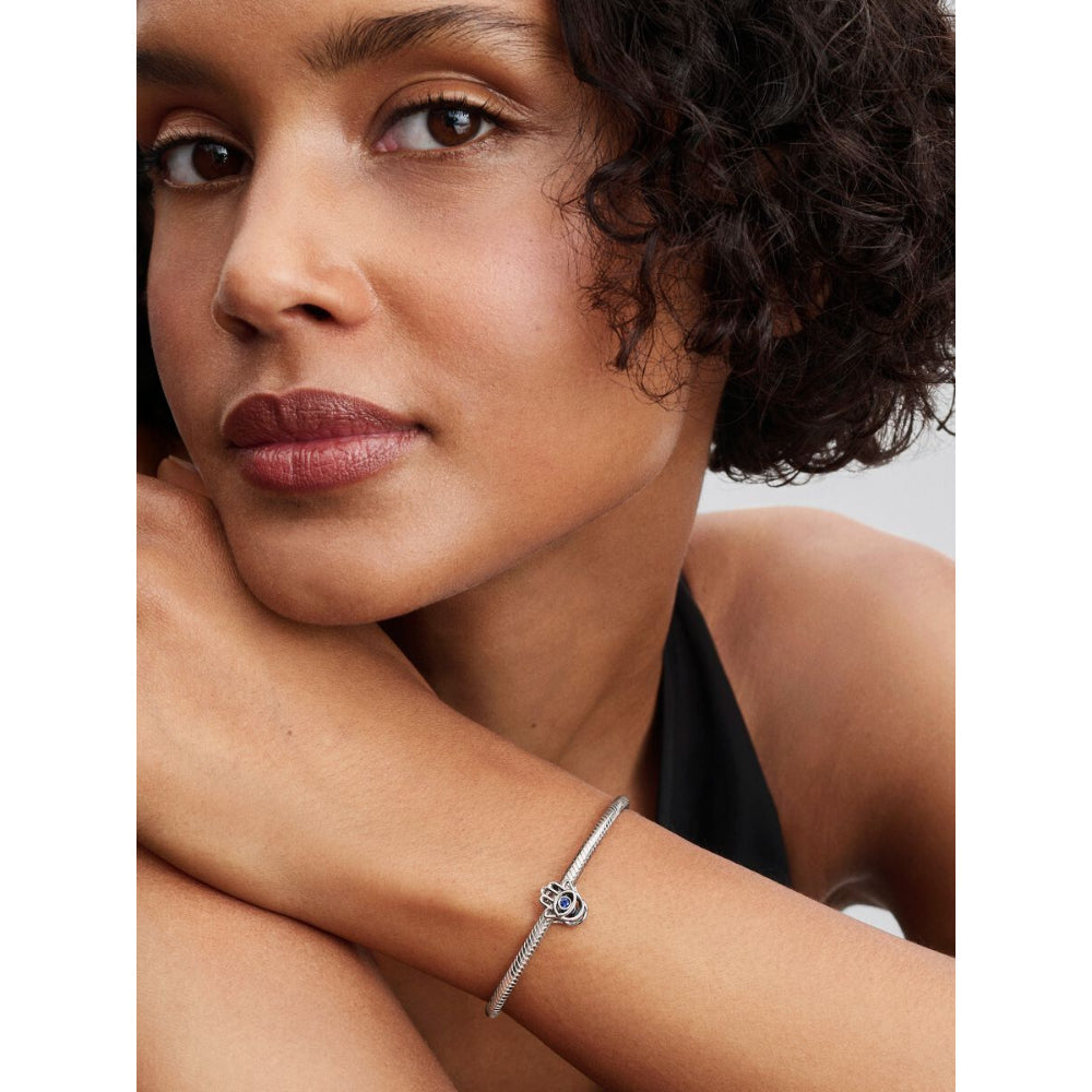 Sterling Silver Hamsa Hand with Stellar Blue Crystal Charm image 2