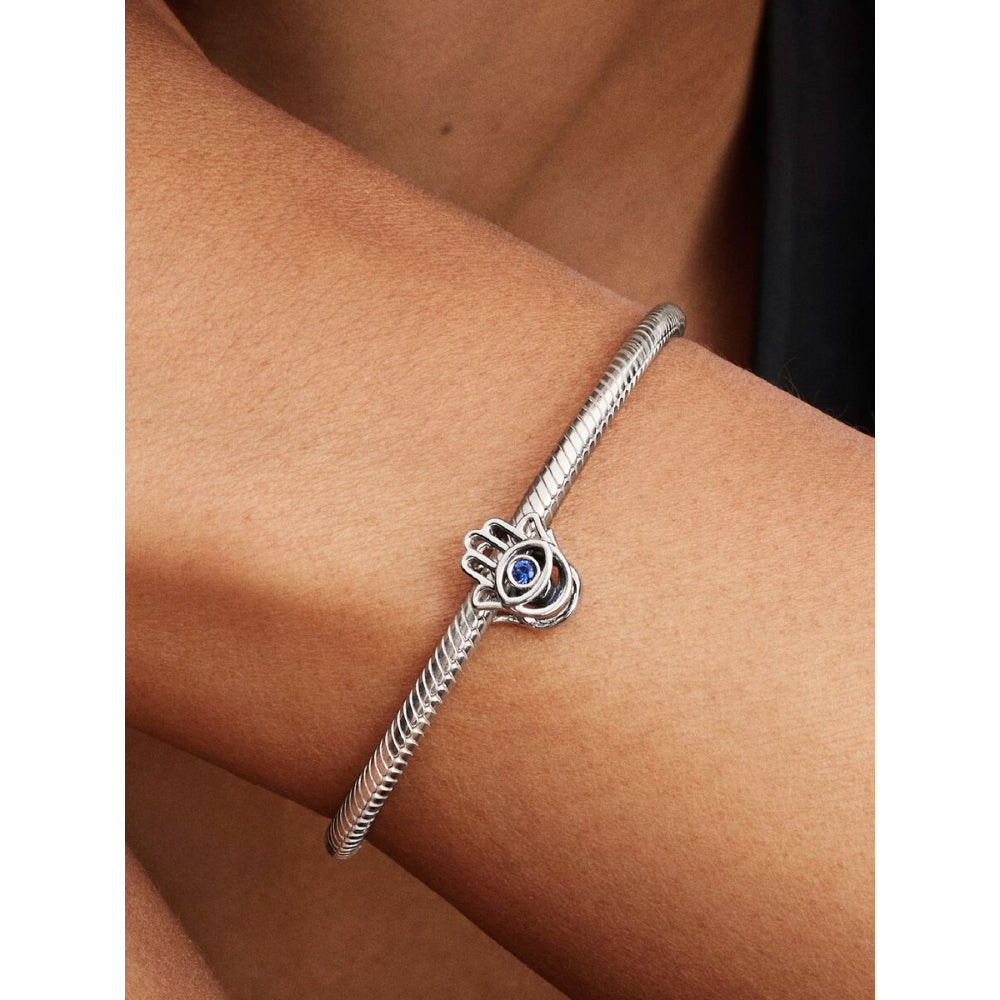 Sterling Silver Hamsa Hand with Stellar Blue Crystal Charm image 1