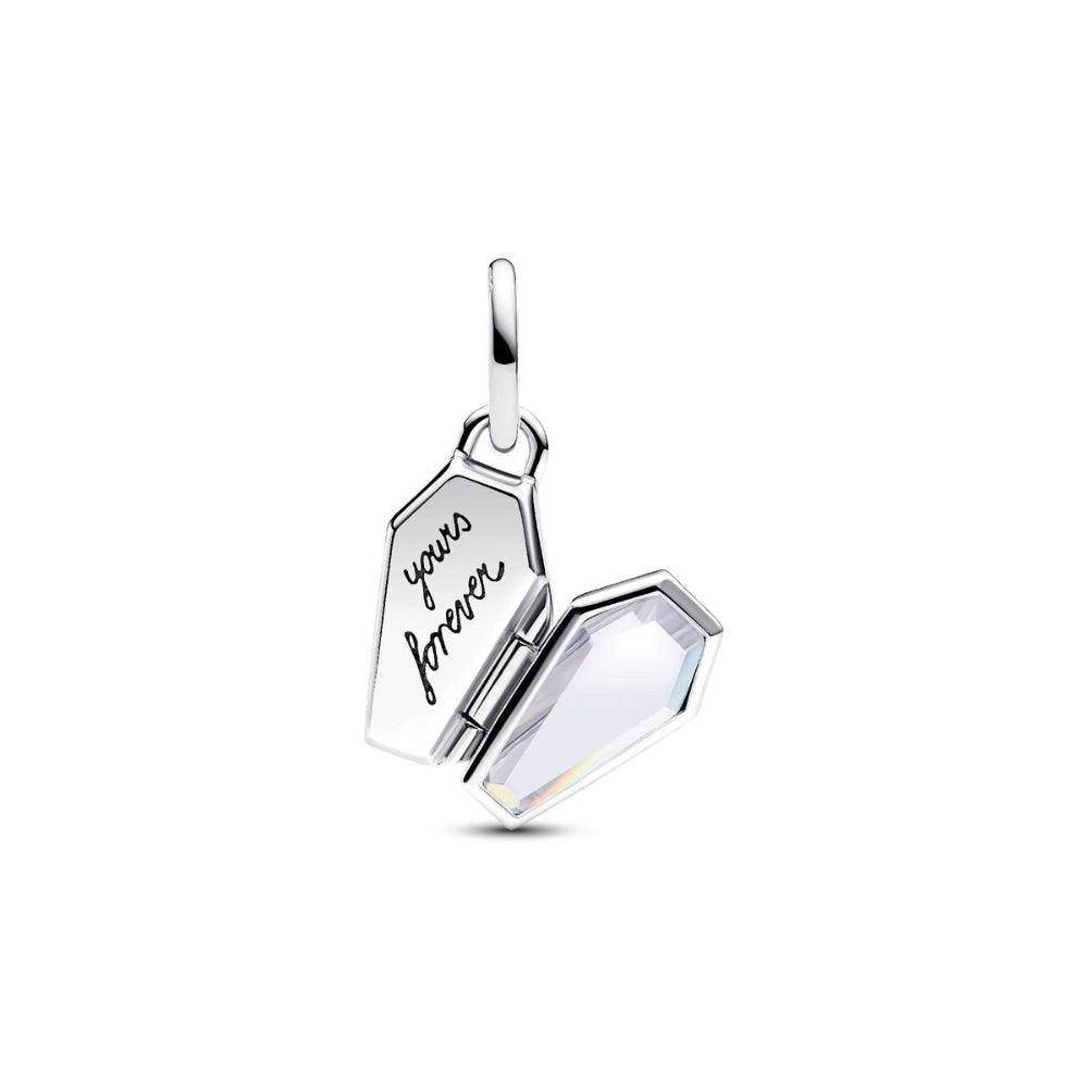 Sterling Silver Openable Coffin with Clear Cubic Zirconia and Glittery Teal Glow In The Dark Enamel Dangle image 3