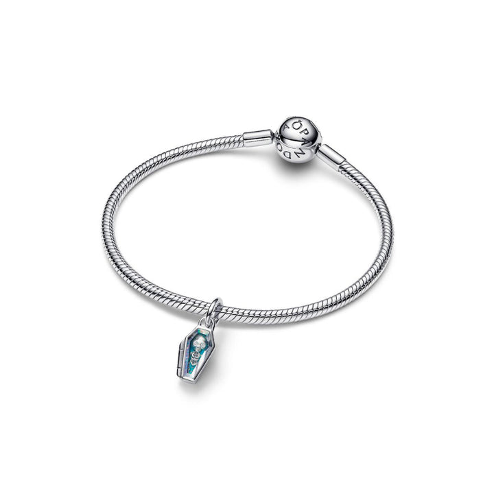 Sterling Silver Openable Coffin with Clear Cubic Zirconia and Glittery Teal Glow In The Dark Enamel Dangle image 4