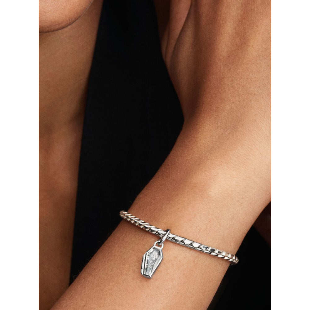 Sterling Silver Openable Coffin with Clear Cubic Zirconia and Glittery Teal Glow In The Dark Enamel Dangle image 1