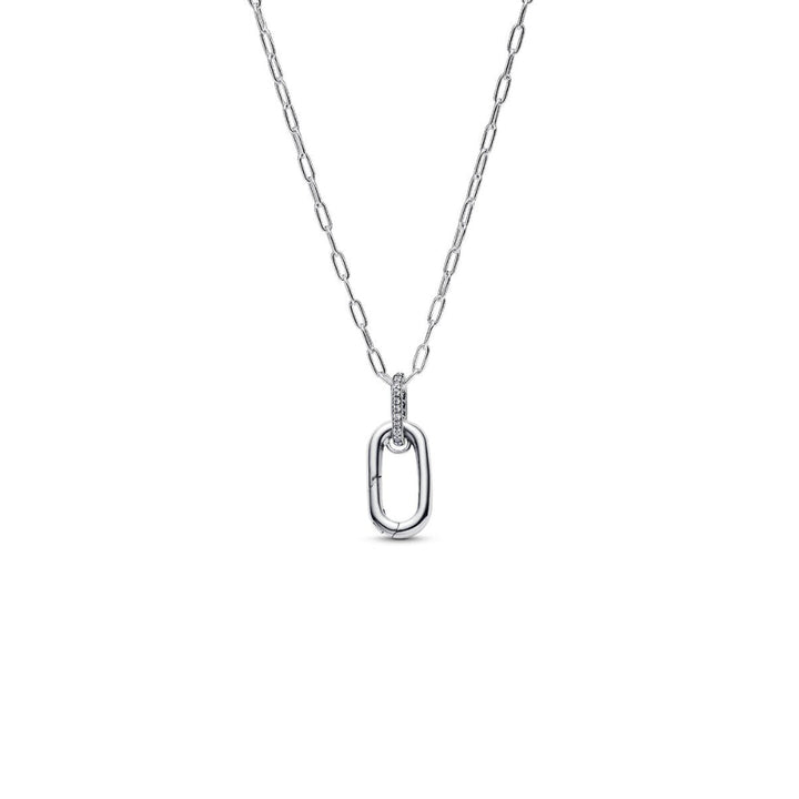Sterling Silver Openable Link with Clear Cubic Zirconia Pendant Necklace image