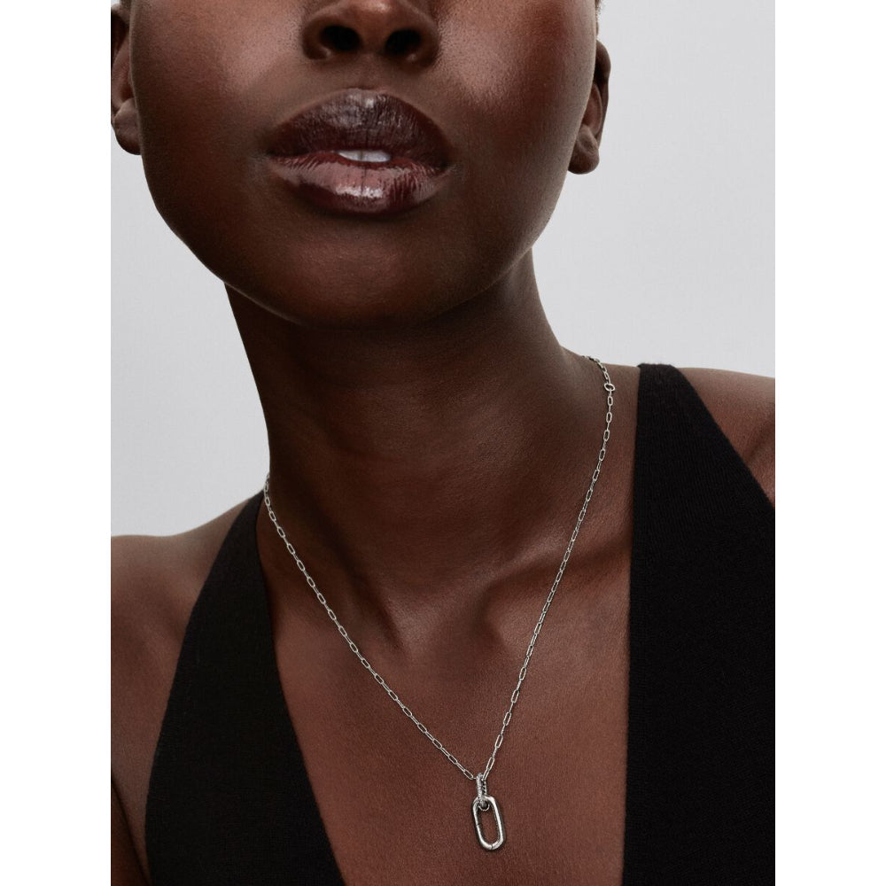 Sterling Silver Openable Link with Clear Cubic Zirconia Pendant Necklace image 2