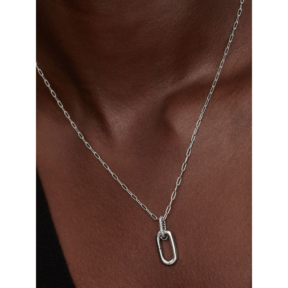 Sterling Silver Openable Link with Clear Cubic Zirconia Pendant Necklace image 1