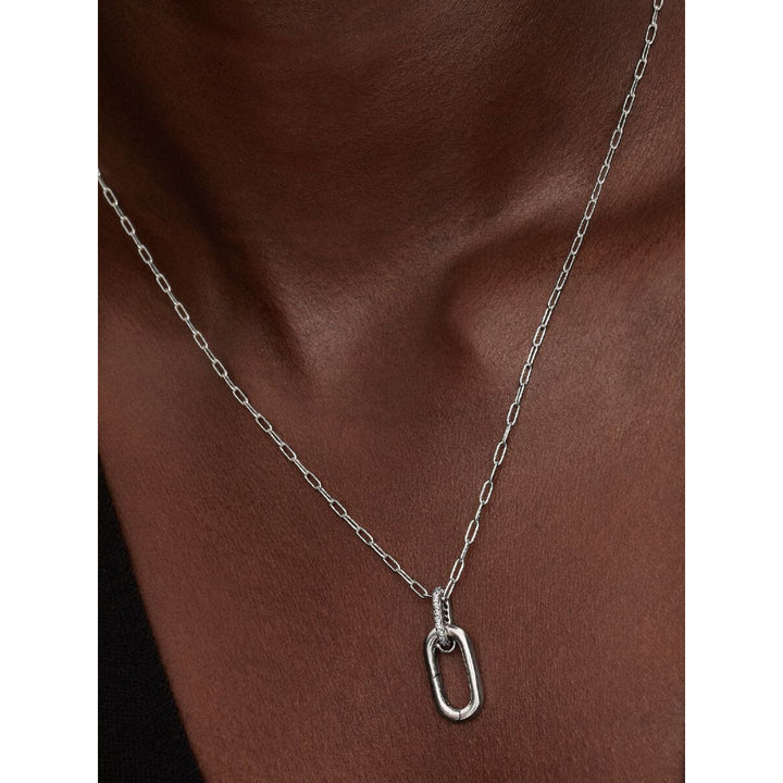Sterling Silver Openable Link with Clear Cubic Zirconia Pendant Necklace image 1