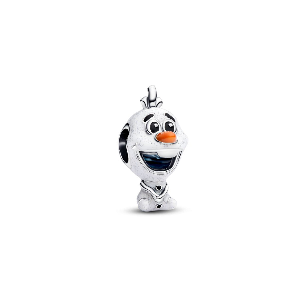 Sterling Silver Orange, Black and Glittery White Enamel and Blue UV Resin Disney Olaf Charm image