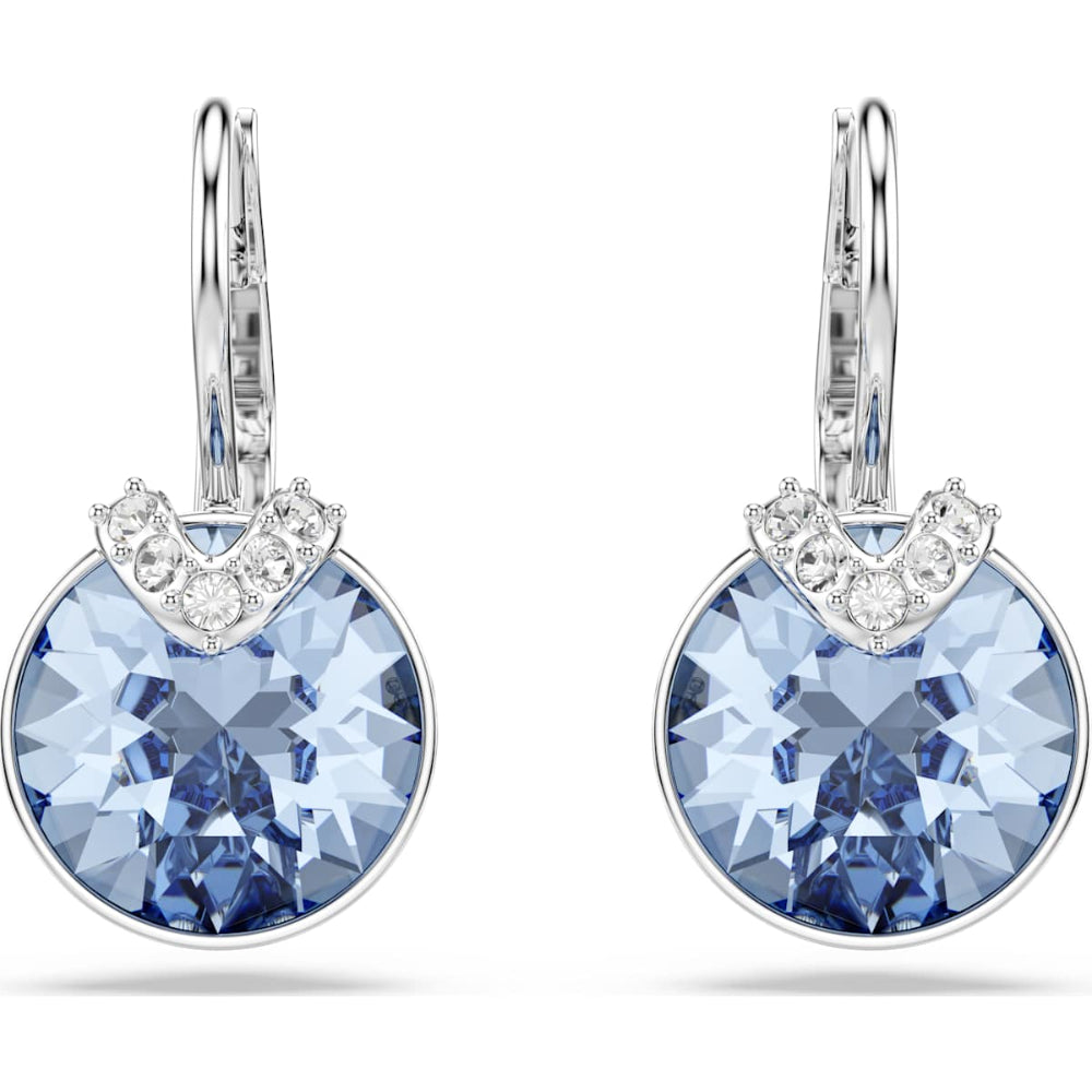 Swarovski Bella Rhodium-Plated Blue Round-Cut V Drop Earrings 1