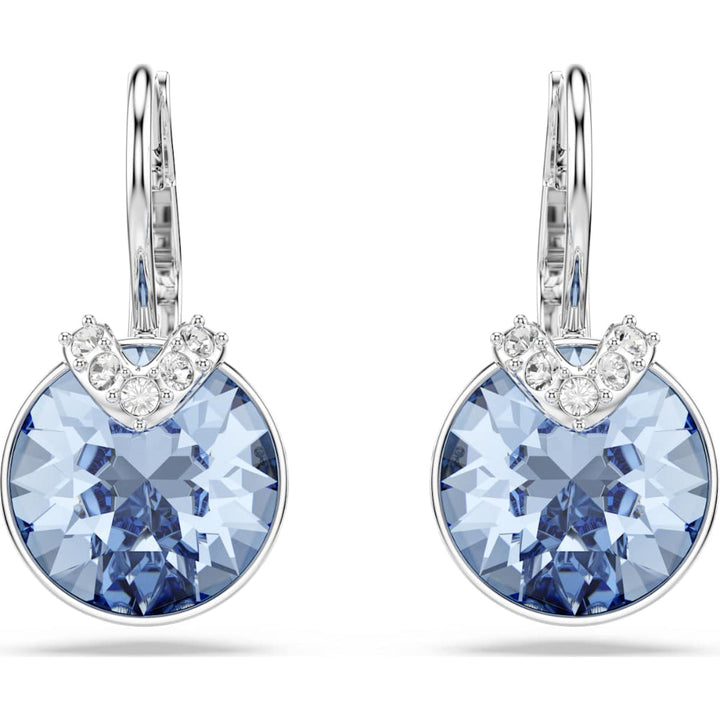 Swarovski Bella Rhodium-Plated Blue Round-Cut V Drop Earrings 1