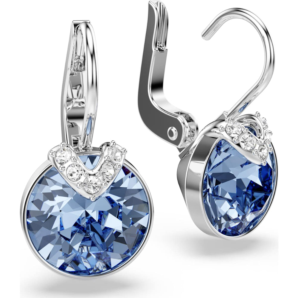 Swarovski Bella Rhodium-Plated Blue Round-Cut V Drop Earrings 2