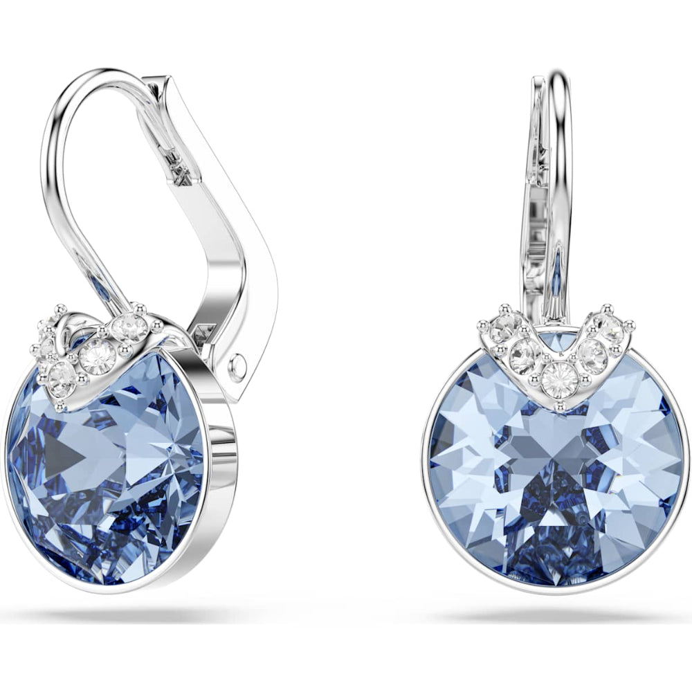 Swarovski Bella Rhodium-Plated Blue Round-Cut V Drop Earrings 
