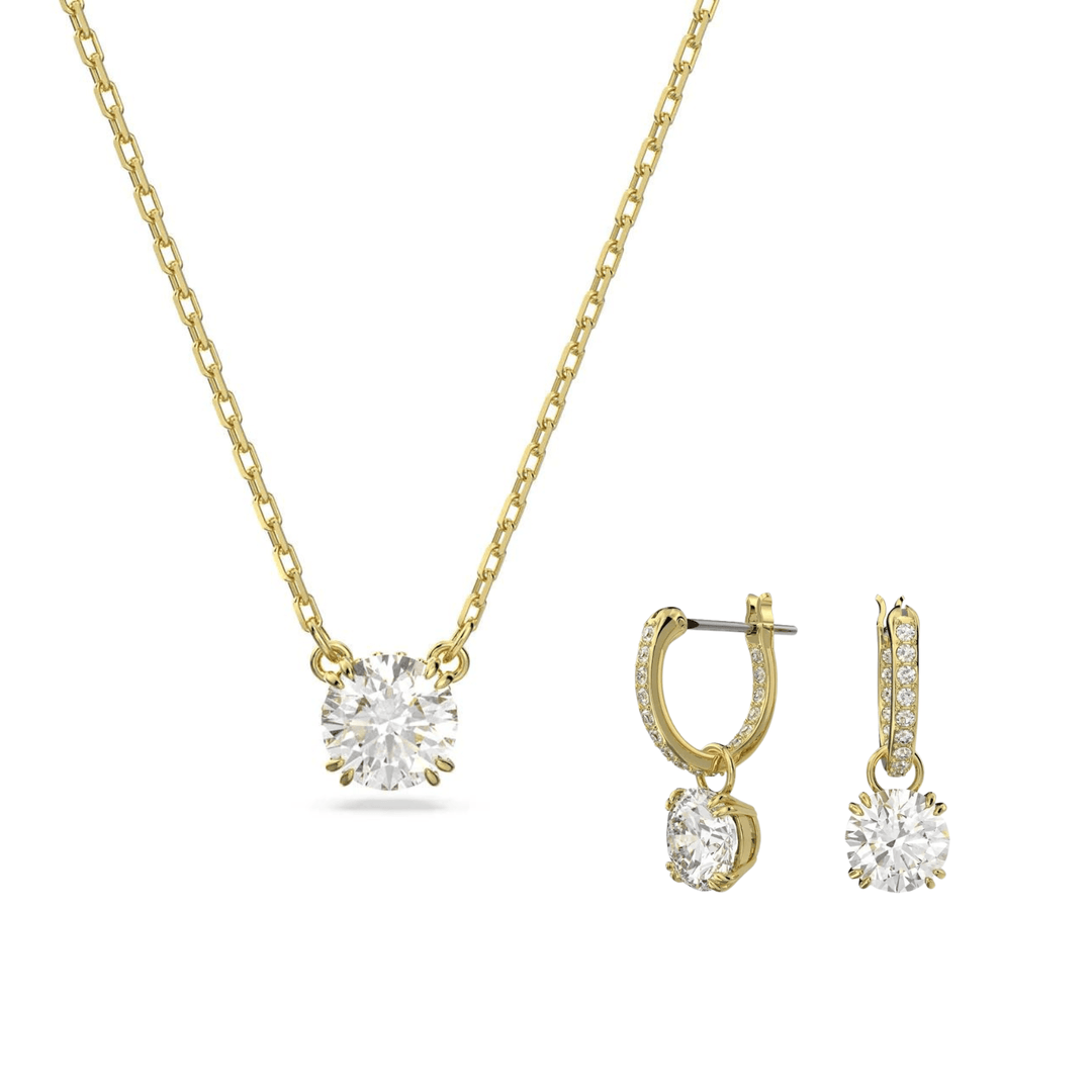 Swarovski Constella Round Cut Gold Necklace & Earrings Set - MococoSwarovskiJewellery Sets