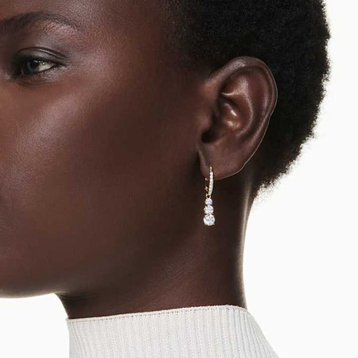 Swarovski Gold-Tone Plated Round Cut White Stilla Attract Hoop Earrings image 1