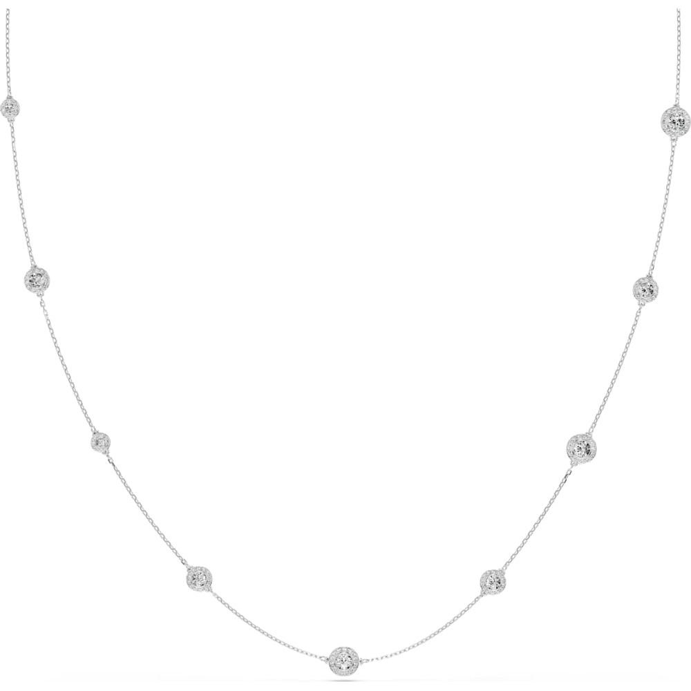 Swarovski Una Rhodium-Plated White Round-Cut Angelic Strandage Necklace 