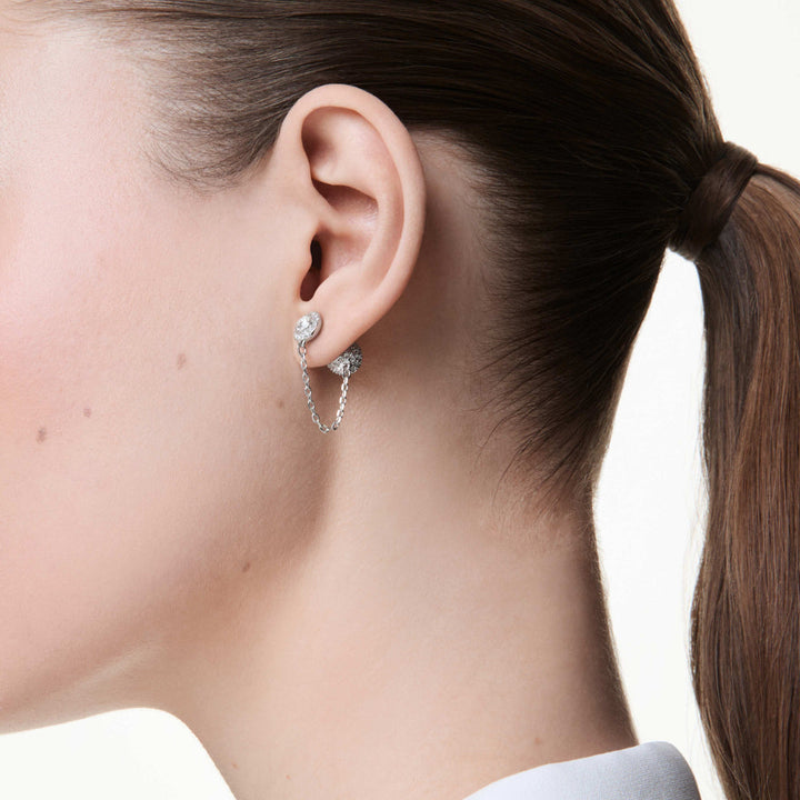 Swarovski Una Rhodium-Plated White Round-Cut Drop Earrings 2
