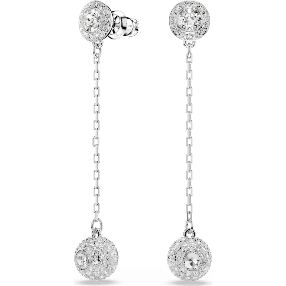 Swarovski Una Rhodium-Plated White Round-Cut Drop Earrings 3