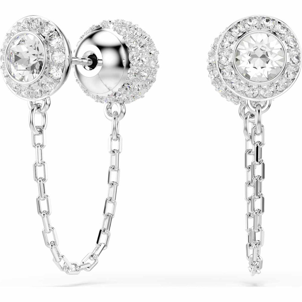 Swarovski Una Rhodium-Plated White Round-Cut Drop Earrings 4