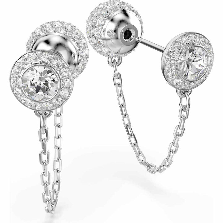 Swarovski Una Rhodium-Plated White Round-Cut Drop Earrings 5