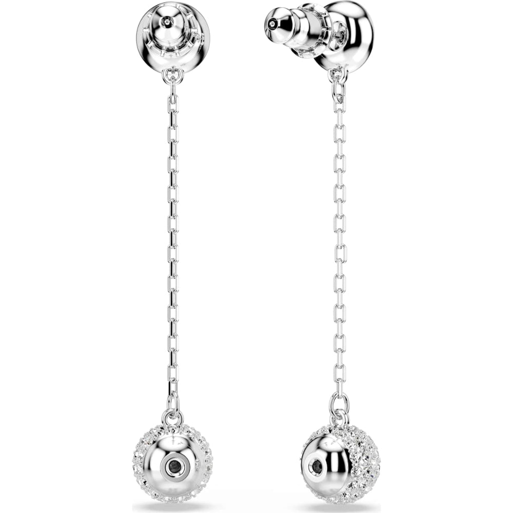 Swarovski Una Rhodium-Plated White Round-Cut Drop Earrings 7