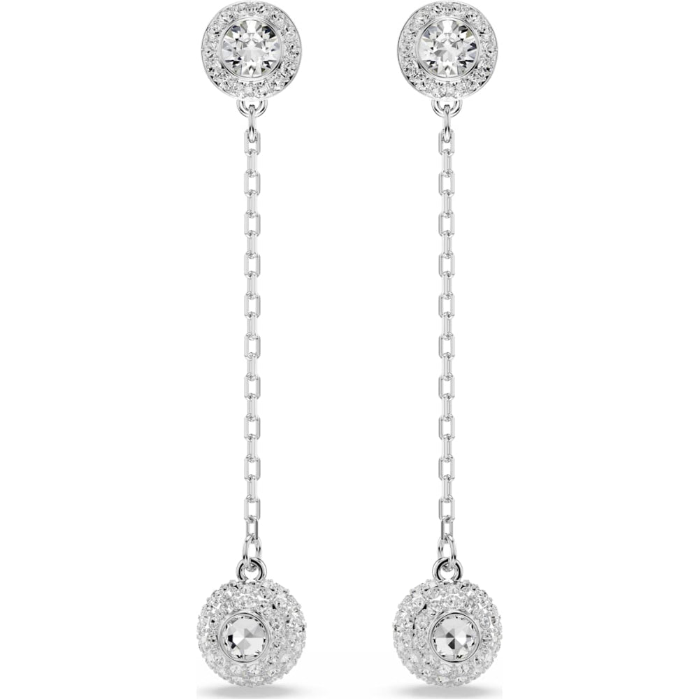 Swarovski Una Rhodium-Plated White Round-Cut Drop Earrings 