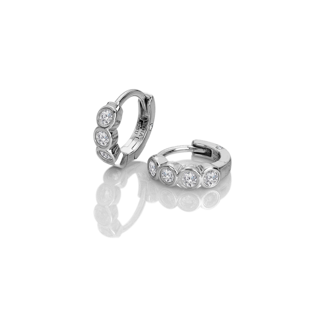 Sparkling Sterling Silver Huggie Earrings with Diamond & White Topaz