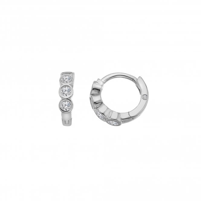 Sparkling Sterling Silver Huggie Earrings with Diamond & White Topaz