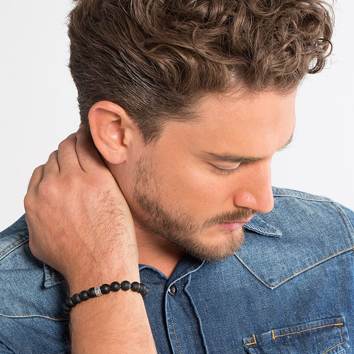 Thomas Sabo Silver and Matt Black Sculptured Obsidian Bracelet - MococoThomas SaboA1085 - 023 - 11 - M4051245027686Bracelets