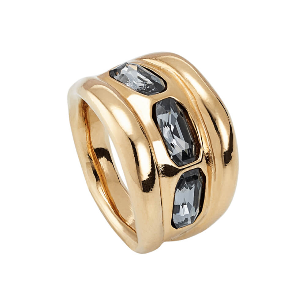 UNOde50 18K Gold - Plated 3 Gray Crystals Ring - MococoUNOde50ANI0711GRSORO09Rings