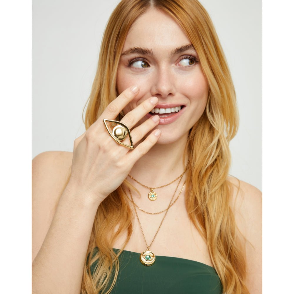 Unode50 18K Gold Plated Big Eye - Shaped Ring - MococoUNOde50ANI0858-12-18KRings